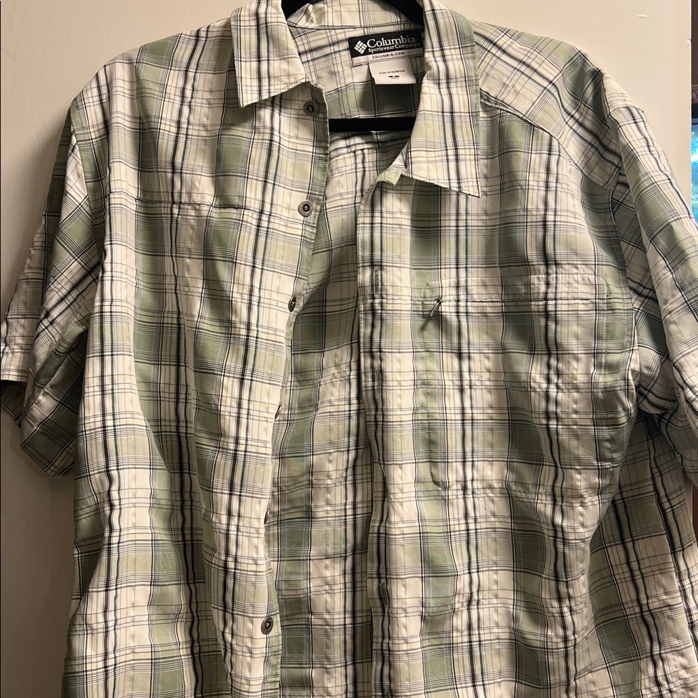 Columbia Green and White Plaid Shirt